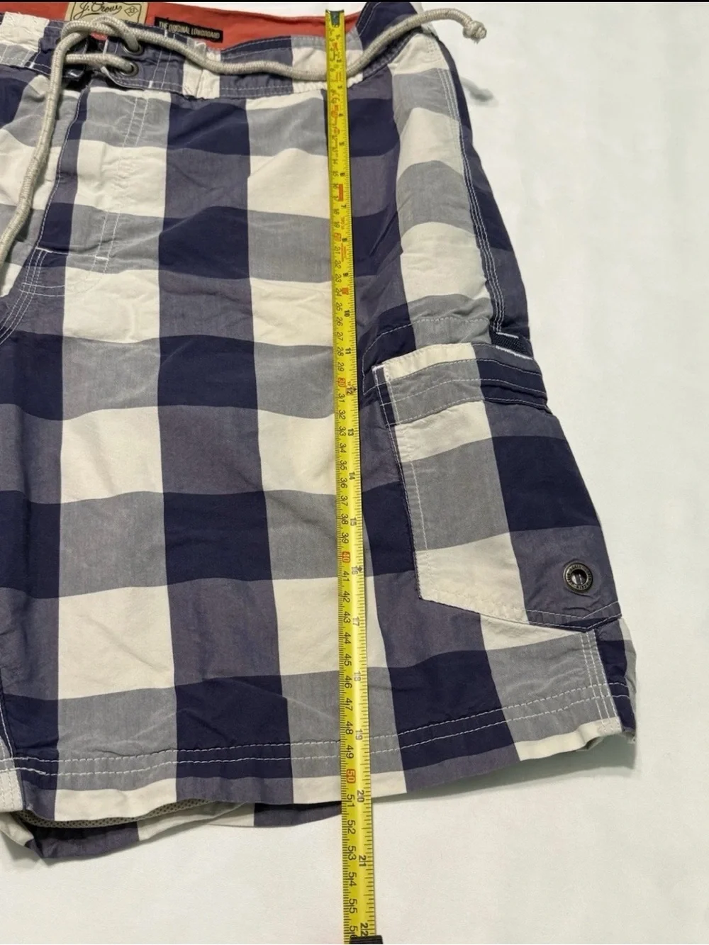 J.Crew Original Longboard Plaid Board Shorts Men’s 33 Blue White Swim Trunks